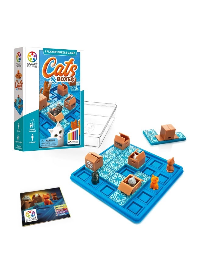 SmartGames Cats and Boxes, Fun IQ Brain Teaser Puzzle, Cognitive Development STEM Toy with 60+ Challenges, Travel Friendly Tabletop Educational Matching Puzzle Game, Suitable for Children Above 7+ - Image 1